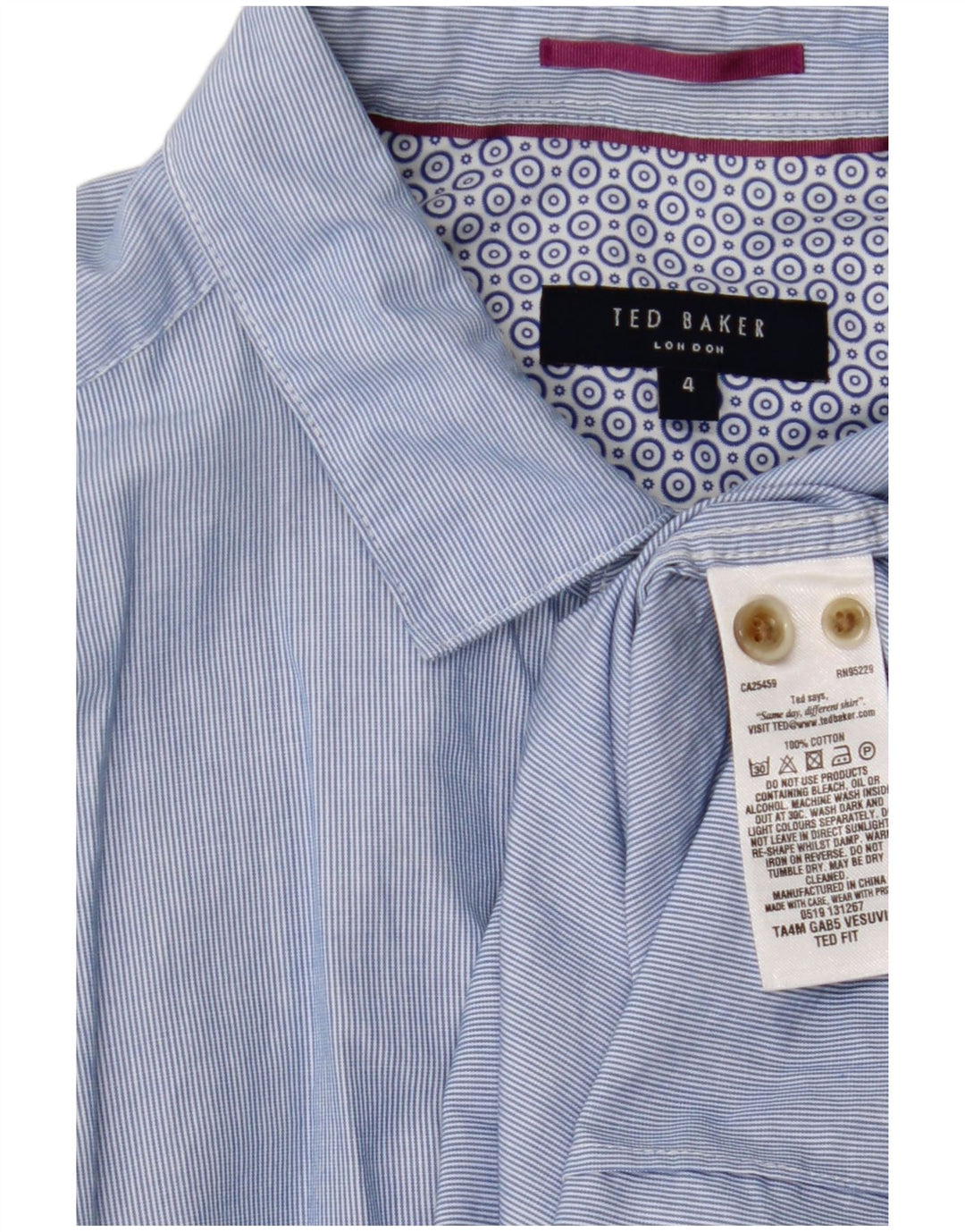 Camisa masculina TED BAKER tamanho 4 grande algodão listrado azul