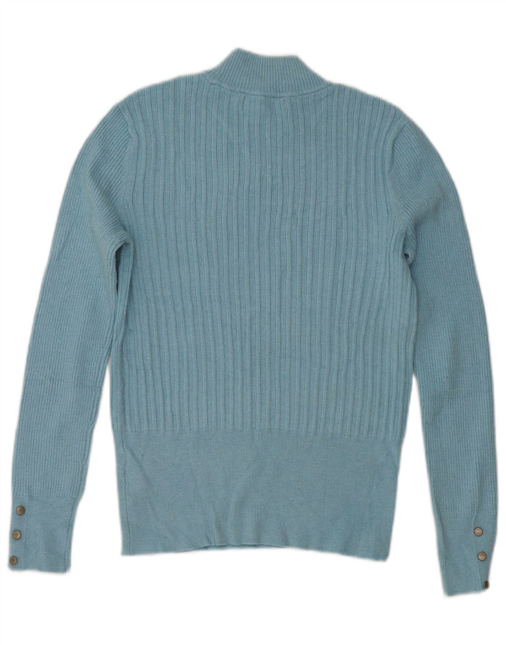 Suéter feminino Marks & Spencer com gola tartaruga e viscose azul pequena Reino Unido 10
