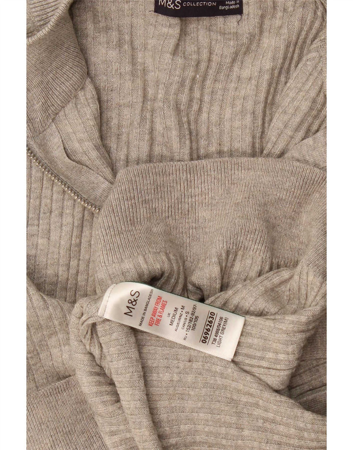 Suéter masculino Marks & Spencer com zíper e gola em viscose cinza médio