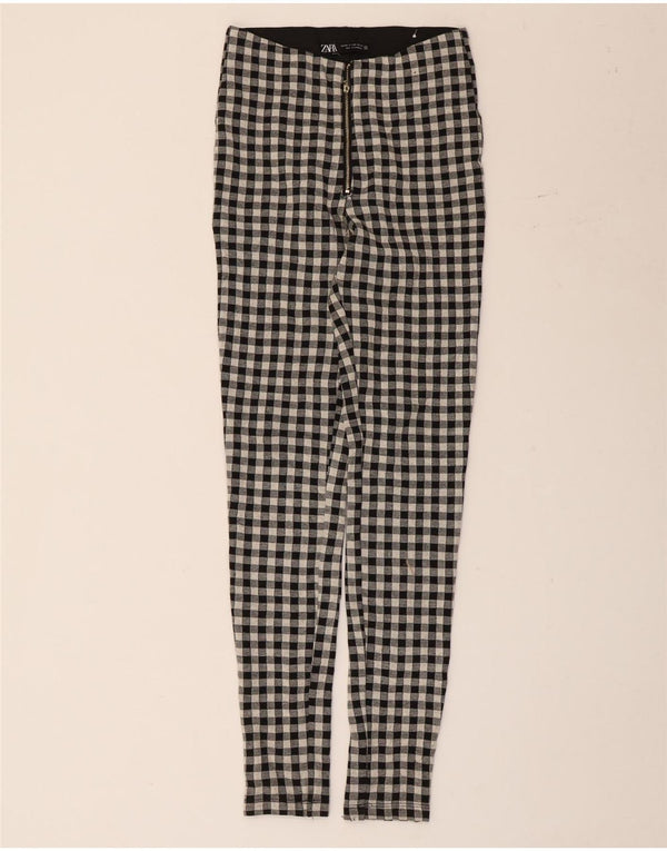 Zara Womens Skinny Casual Trousers XS W24 L28 Black Gingham Polyester
