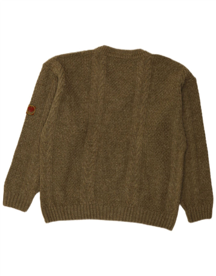 Suéter masculino vintage com decote em V, acrílico cáqui médio