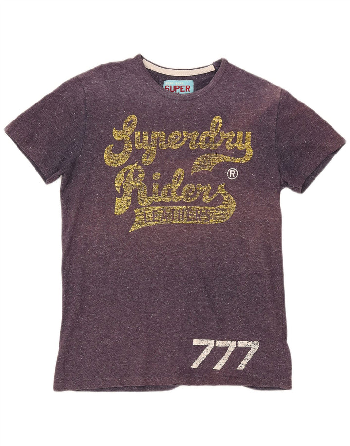 Camiseta feminina SUPERDRY Riders Graphic UK 18 XL algodão manchado roxo