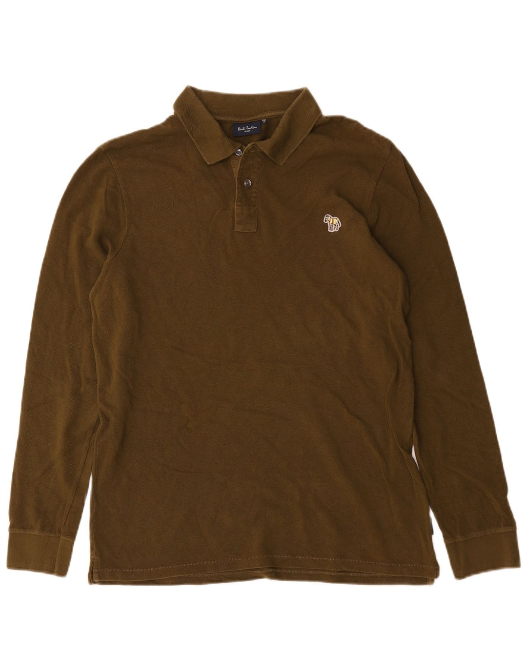 Camisa polo masculina de manga comprida Paul Smith de algodão cáqui médio