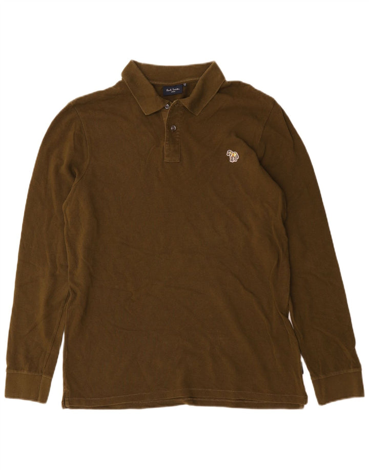 Camisa polo masculina de manga comprida Paul Smith de algodão cáqui médio
