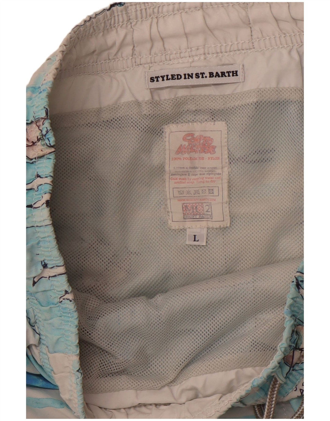 MC2 SAINT BARTH Masculino Abstrato Padrão Shorts de banho grande azul Nylon