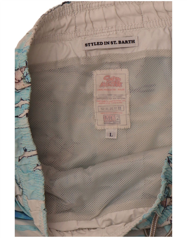 MC2 SAINT BARTH Masculino Abstrato Padrão Shorts de banho grande azul Nylon