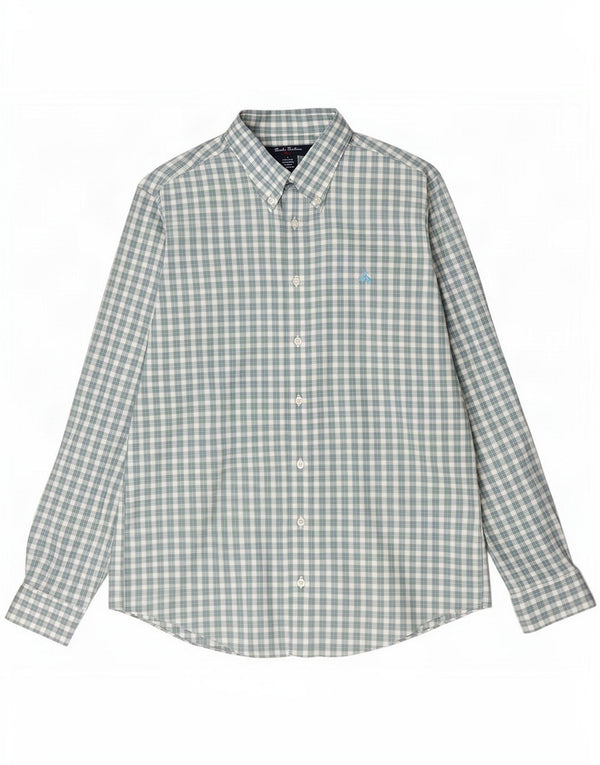 Camisa masculina Brooks Brothers grande algodão xadrez verde