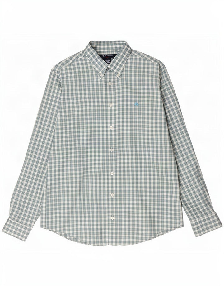 Camisa masculina Brooks Brothers grande algodão xadrez verde