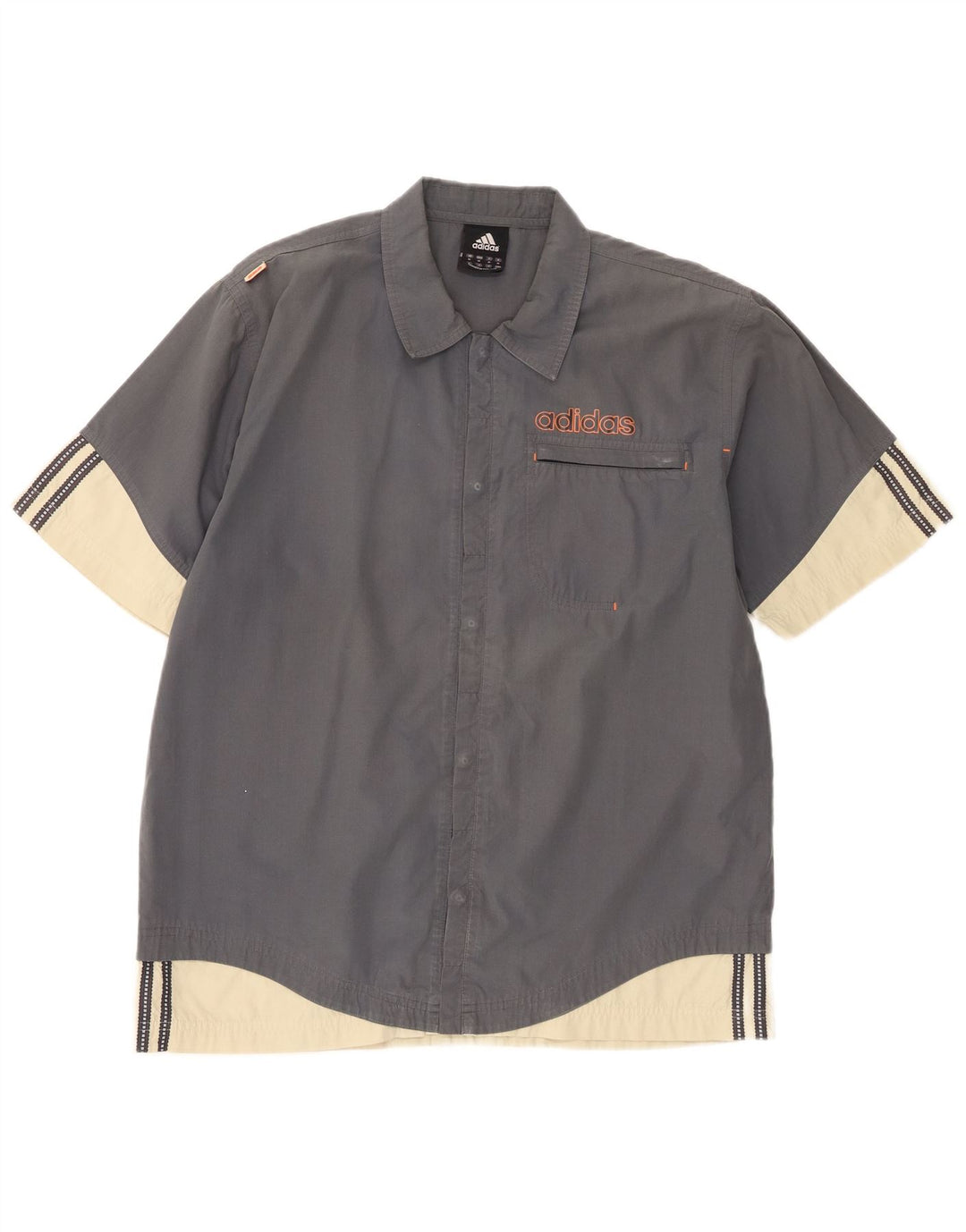 Camisa masculina Adidas manga curta cinza médio colorblock poliéster
