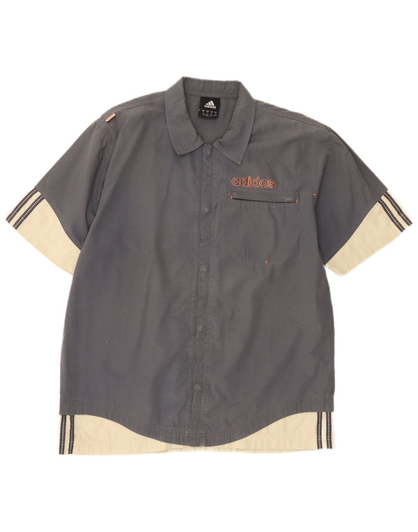Camisa masculina Adidas manga curta cinza médio colorblock poliéster