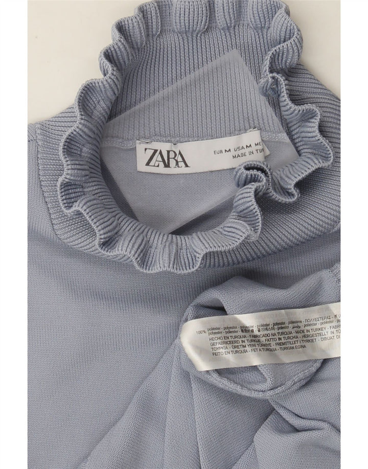 Zara Suéter feminino com gola tartaruga e gola alta, Reino Unido 12 poliéster azul médio