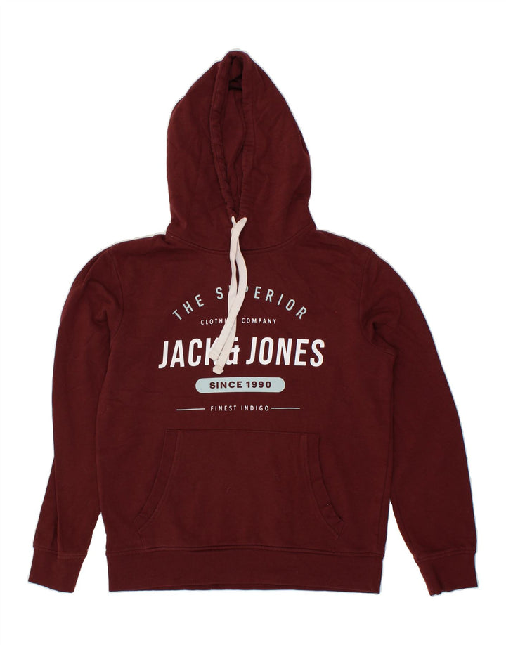 JACK & JONES Mens Graphic Hoodie Jumper Medium Burgundy Cotton Vintage Jack & Jones and Second-Hand Jack & Jones from Messina Hembry 