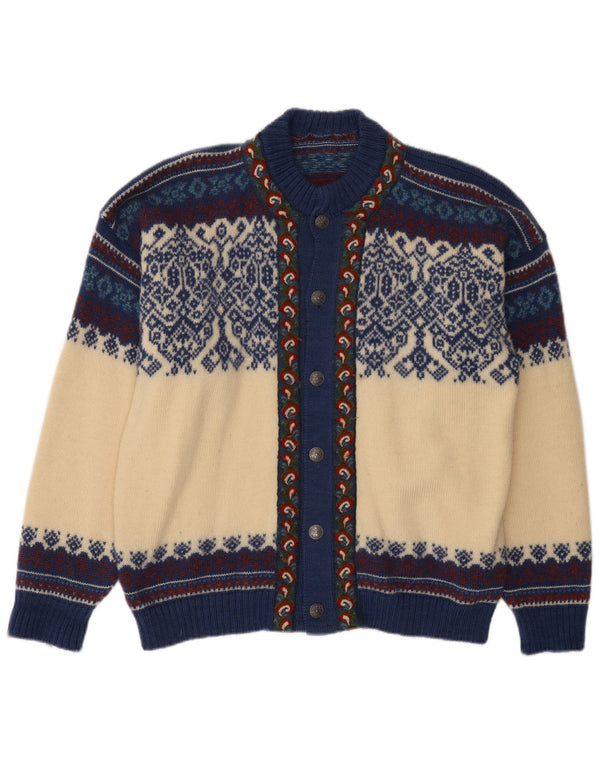 Suéter cardigã masculino vintage grande off white Fair Isle