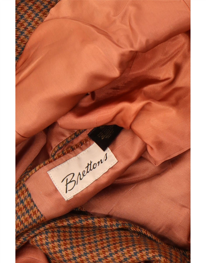 Jaqueta blazer masculina vintage com 2 botões Reino Unido 38 lã houndstooth marrom médio