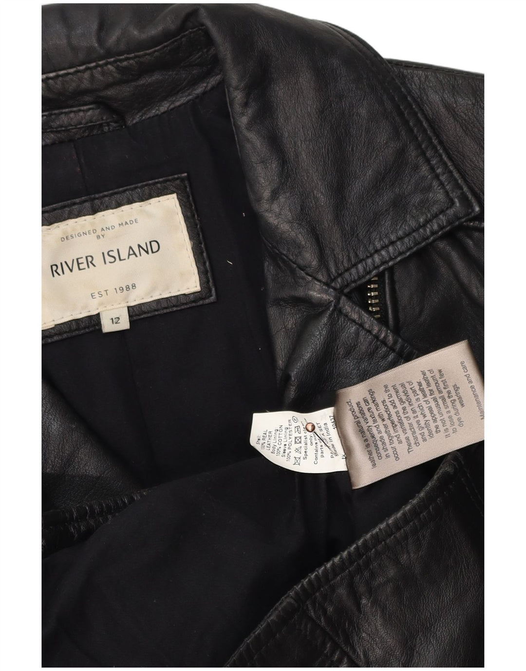 Jaqueta feminina de couro para motociclista River Island Reino Unido 12 médio preto