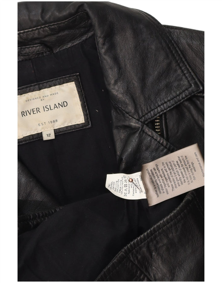 Jaqueta feminina de couro para motociclista River Island Reino Unido 12 médio preto