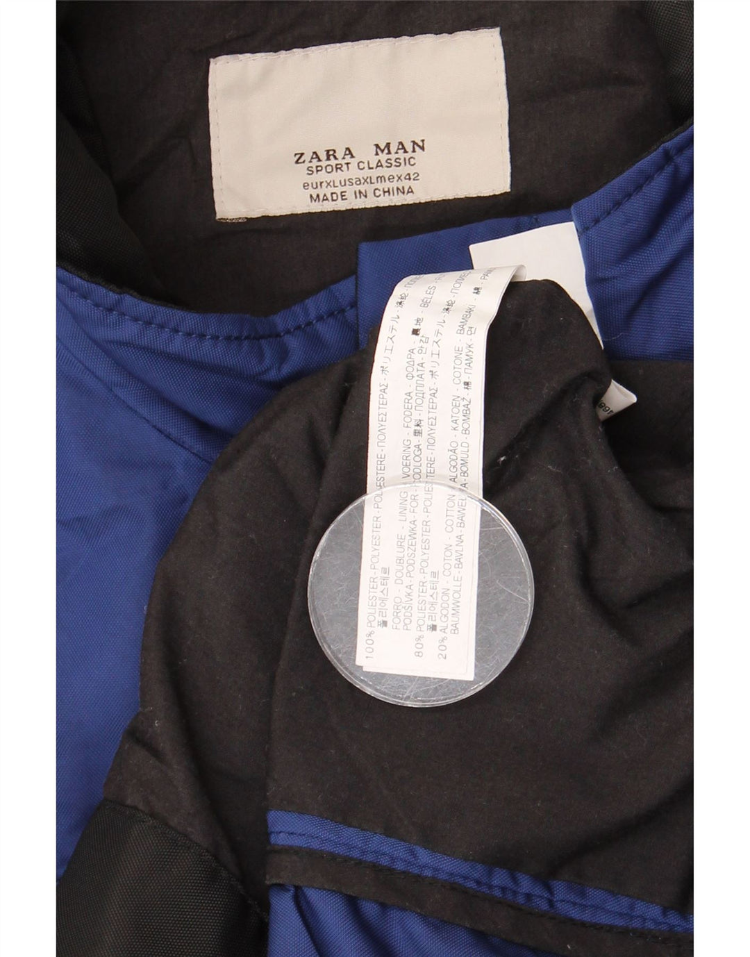 Jaqueta bomber masculina ZARA UK 42 XL azul poliéster