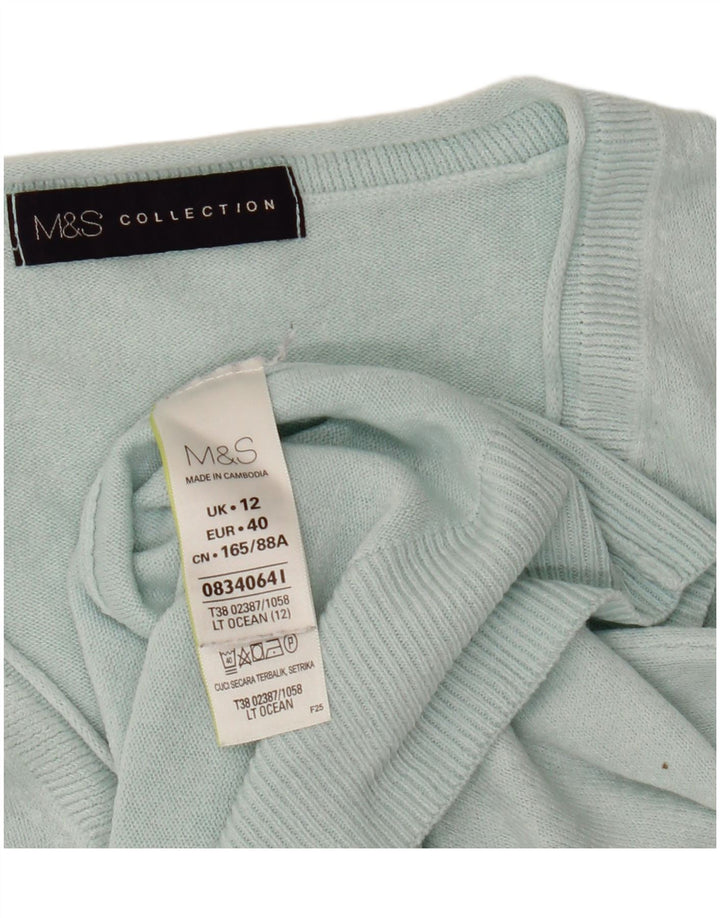 Suéter feminino Marks & Spencer com decote em V Reino Unido 12 acrílico azul médio