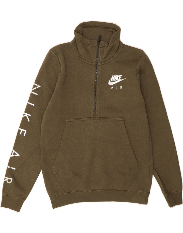 NIKE Mens Graphic Zip Neck Sweatshirt Jumper XS Khaki Cotton Vintage Nike and Second-Hand Nike from Messina Hembry 