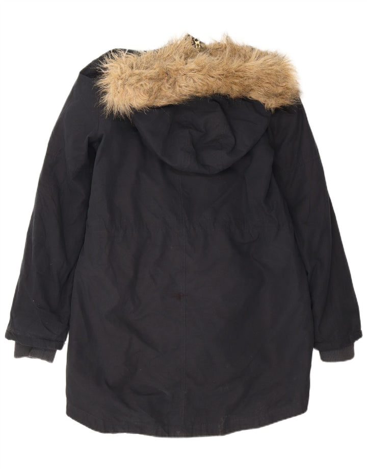 Jaqueta feminina Oasis Sherpa Parka com capuz grande Reino Unido 10 pequena azul marinho