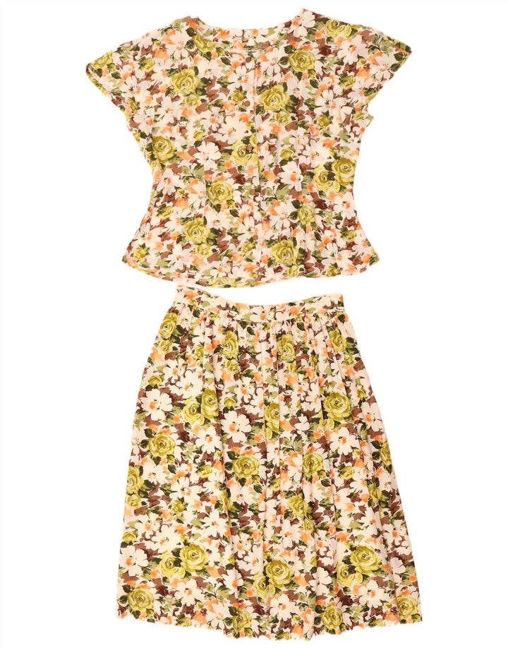 Conjunto de saia feminina vintage de 2 peças IT 44 médio W26 floral multicolorido