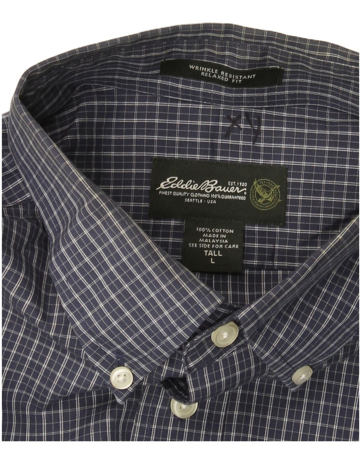 EDDIE BAUER Camisa masculina alta e relaxada, grande, azul marinho, xadrez, algodão