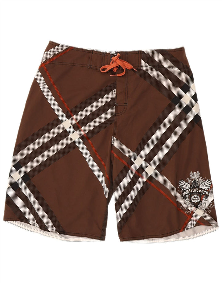 Billabong Mens Graphic Natação Shorts Grande Poliéster Xadrez Marrom