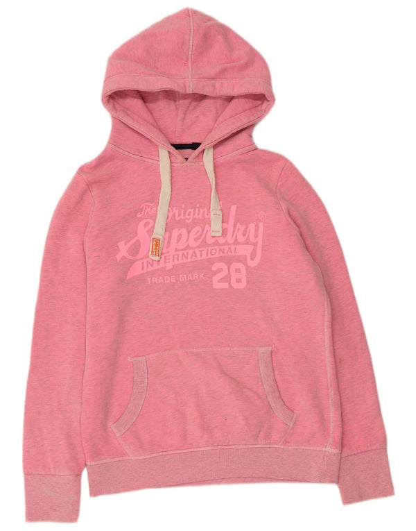 Suéter com capuz gráfico feminino Superdry UK 16 grande algodão manchado rosa