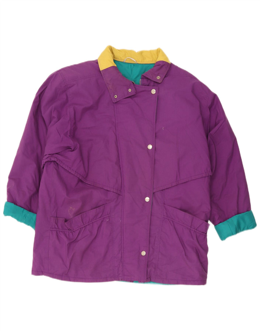 Jaqueta corta-vento feminina vintage UK 18 XL roxo Colourblock poliéster