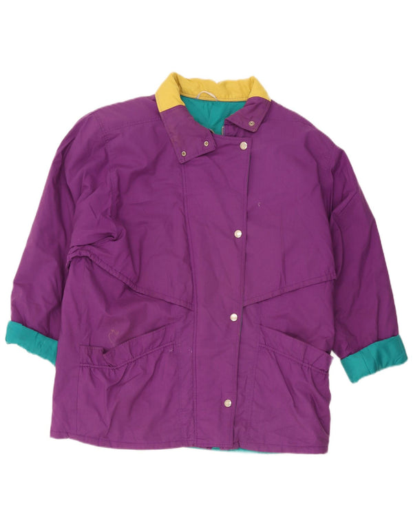 Jaqueta corta-vento feminina vintage UK 18 XL roxo Colourblock poliéster