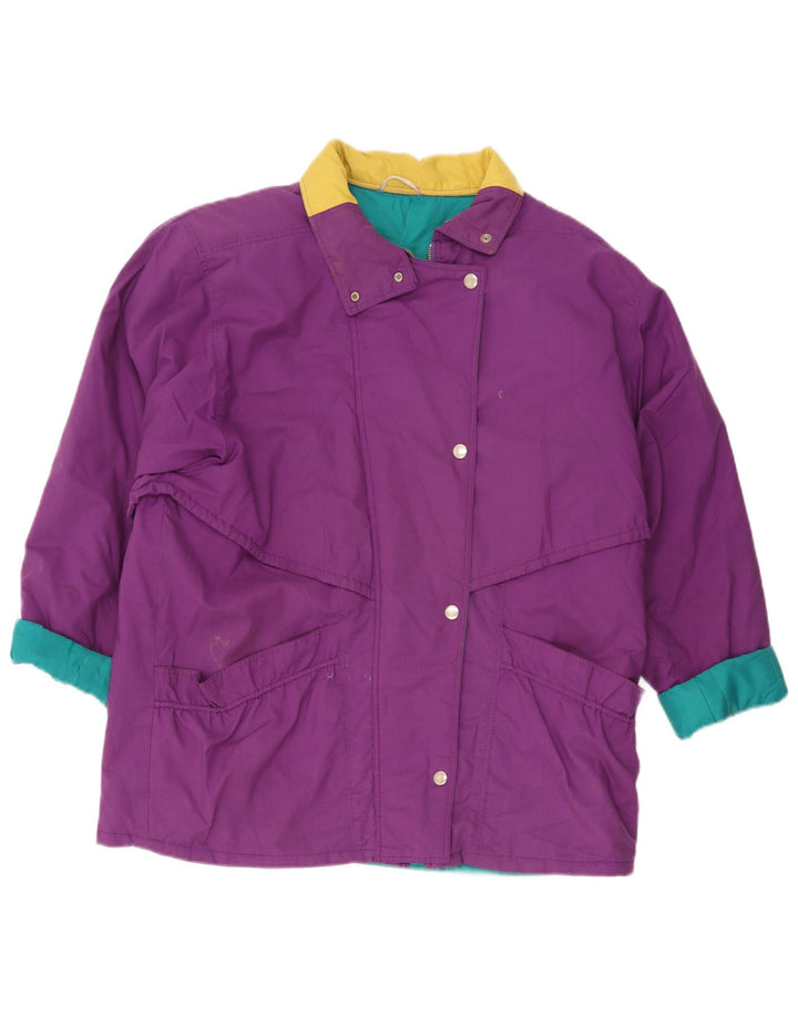 Jaqueta corta-vento feminina vintage UK 18 XL roxo Colourblock poliéster