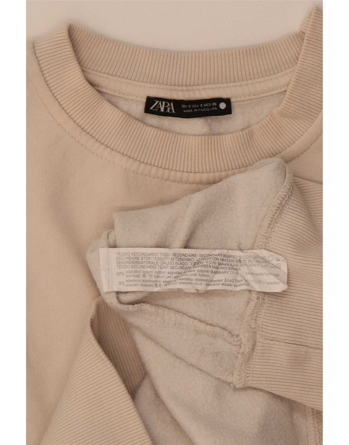 Zara moletom feminino oversized jumper UK 10 pequeno algodão bege