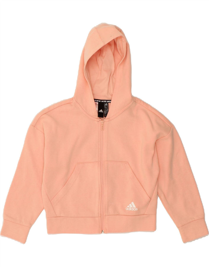 ADIDAS Girls Zip Hoodie Sweater 9-10 Years Pink Cotton Vintage Adidas and Second-Hand Adidas from Messina Hembry 