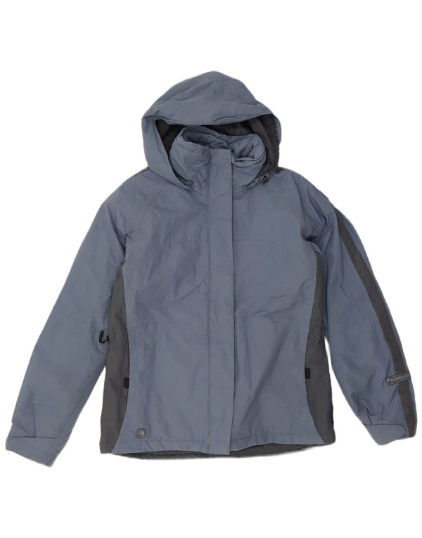 Jaqueta corta-vento feminina Columbia com capuz UK 14 bloco colorido azul médio