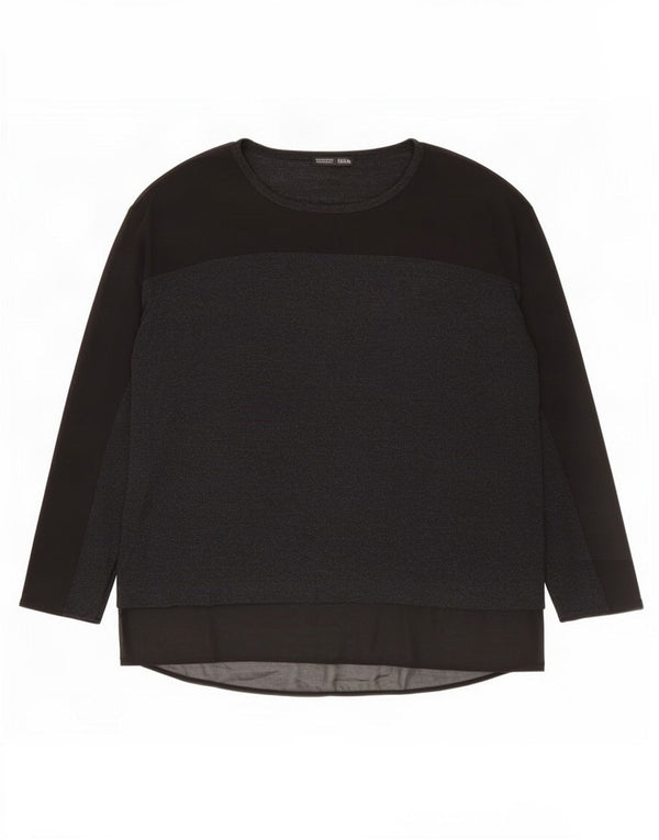 Zara Top feminino oversized manga comprida UK 14 médio preto viscose