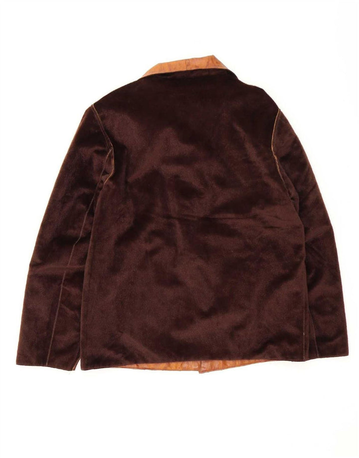 Jaqueta masculina vintage de couro reversível IT 52 grande marrom