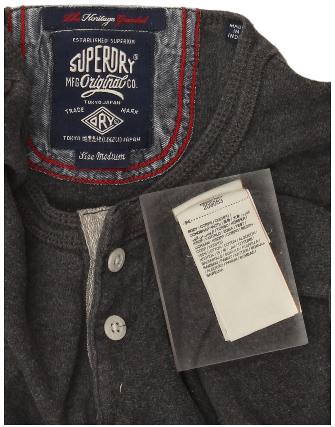 Superdry Mens Heritage Top manga comprida médio algodão cinza