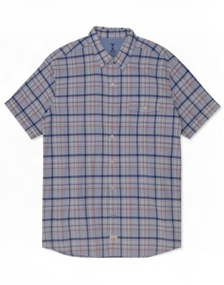 Camisa masculina Izod de manga curta grande xadrez azul