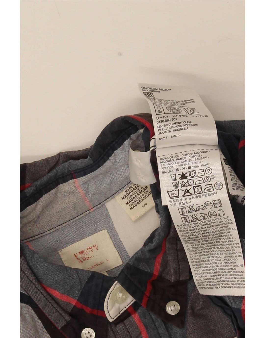 Camisa masculina Levi's grande xadrez azul marinho de algodão