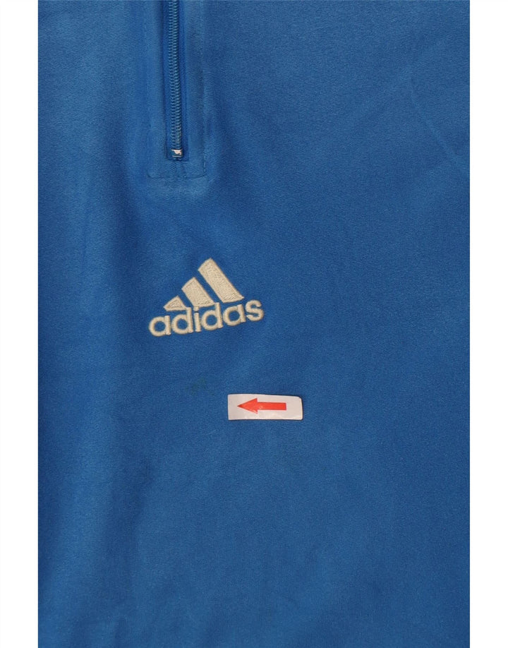 Adidas feminino solto ajuste zip pescoço top manga longa médio azul poliéster