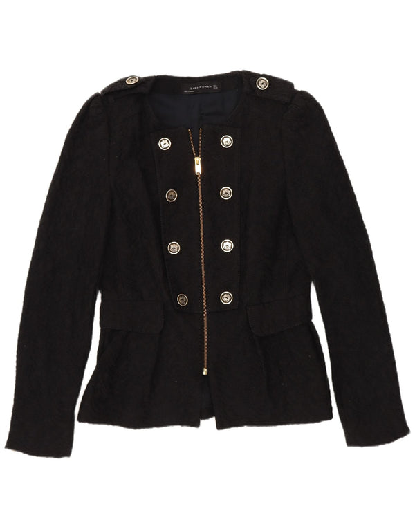 Jaqueta blazer militar feminina Zara Reino Unido 14 grande algodão preto