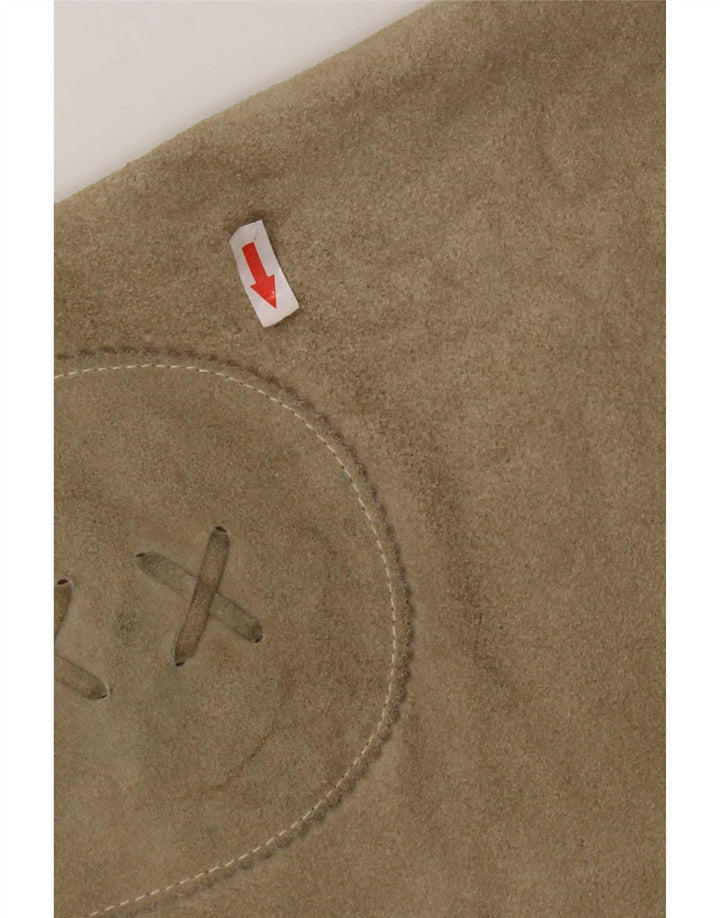 Minissaia feminina vintage de camurça W28 couro cáqui médio