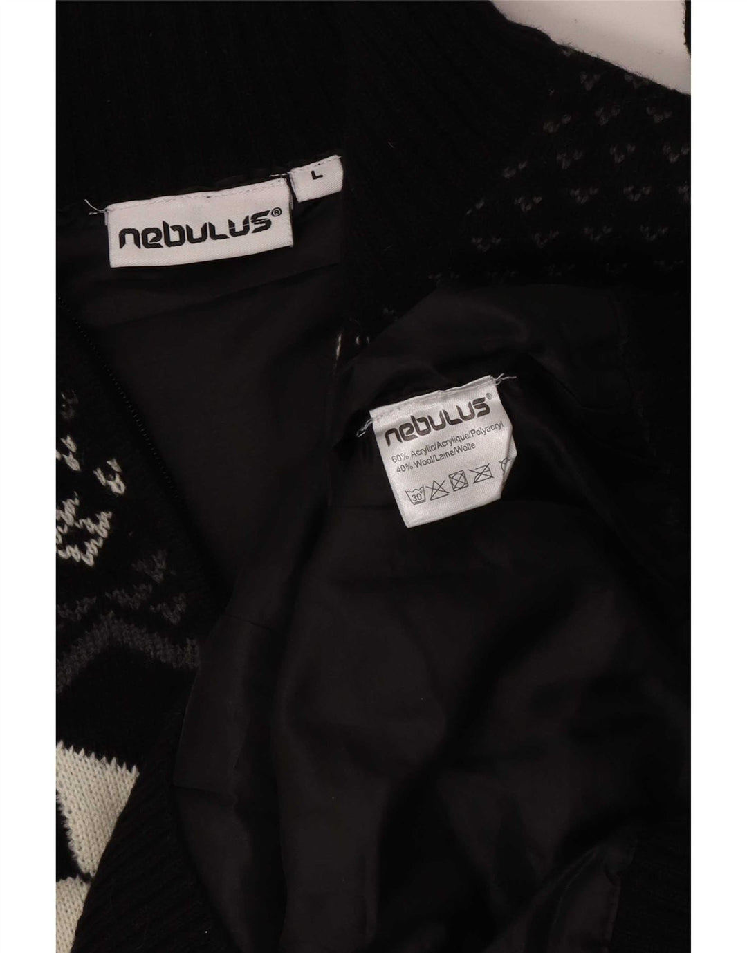 Suéter masculino Nebulus com zíper e pescoço, grande, preto, Fair Isle, acrílico