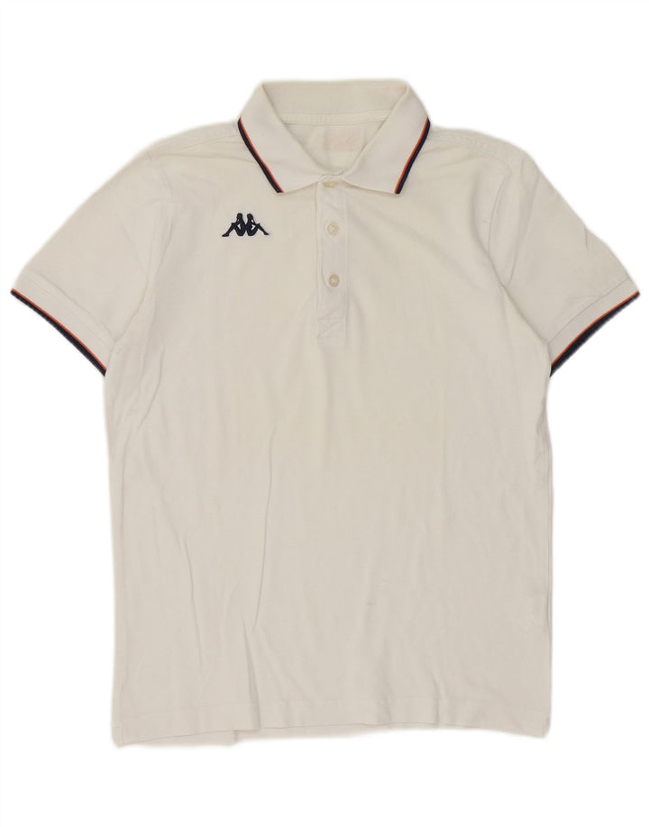 Camisa polo masculina Kappa pequena listrada branca de algodão