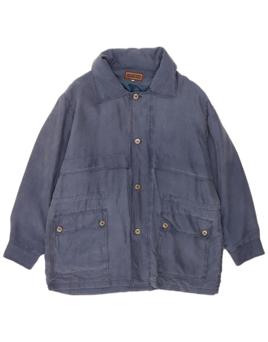 Jaqueta utilitária masculina vintage UK 40 grande seda azul marinho