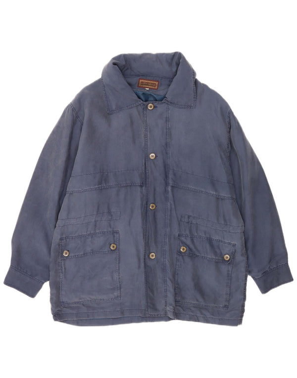 Jaqueta utilitária masculina vintage UK 40 grande seda azul marinho