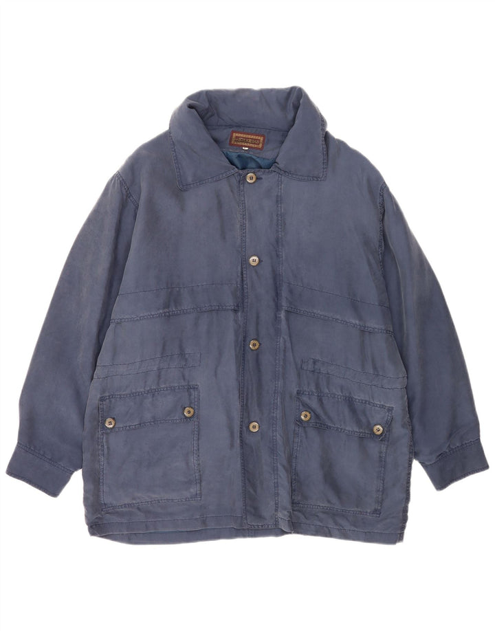 Jaqueta utilitária masculina vintage UK 40 grande seda azul marinho