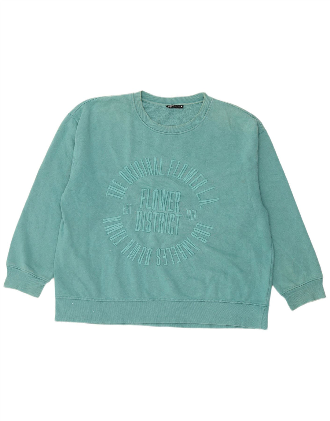 Moletom feminino Zara com estampa grande e grande, Reino Unido 16, grande, azul, algodão