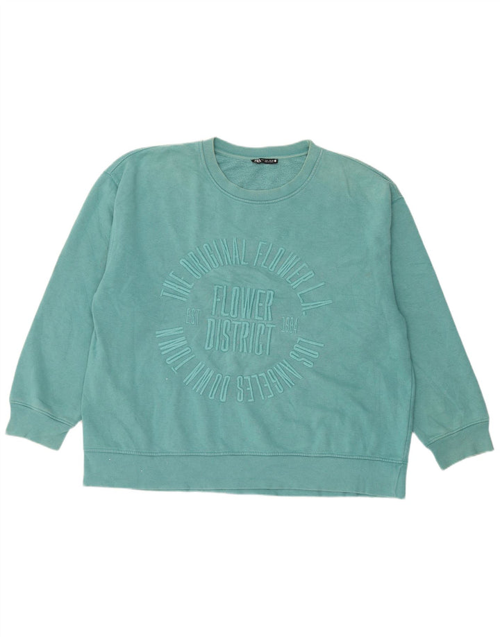 Moletom feminino Zara com estampa grande e grande, Reino Unido 16, grande, azul, algodão