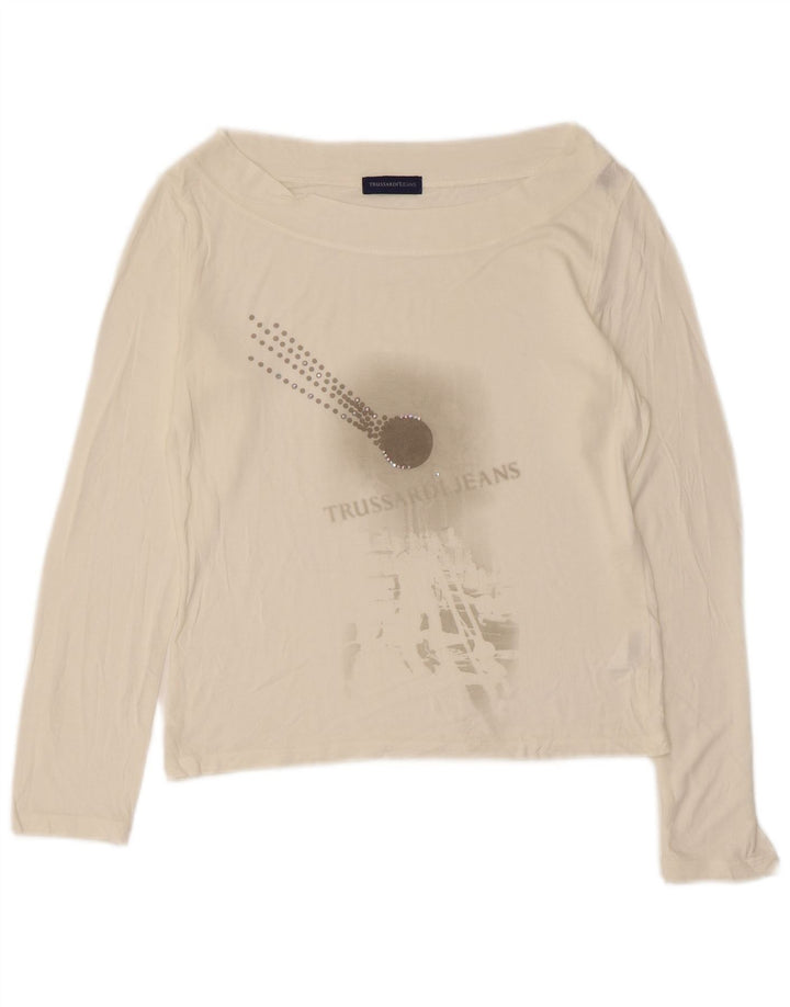 TRUSSARDI JEANS Top feminino cropped manga comprida Reino Unido 12 médio branco